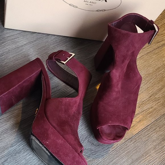 PRADA calzature donna suede shoes ankle strap platform sandal open toe 8.5/39 - Picture 11 of 16